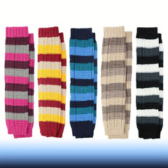 2 Pairs Striped Knitted Leg Warmers Colorblock Knee High Socks Women's Stockings