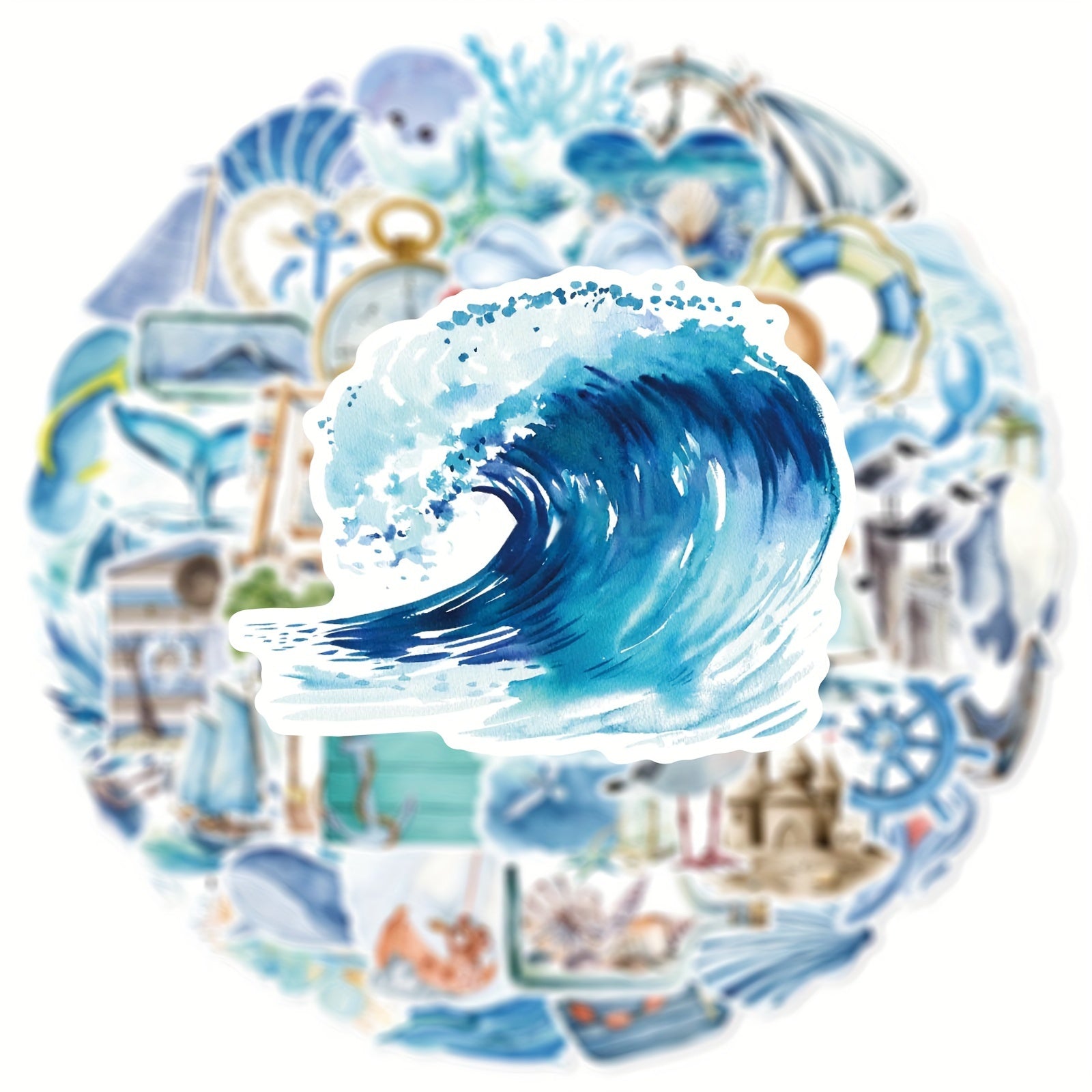 Marine & Sailing Vinyl Stickers Set 50 Pcs for Laptops, Bikes, Water Bottles