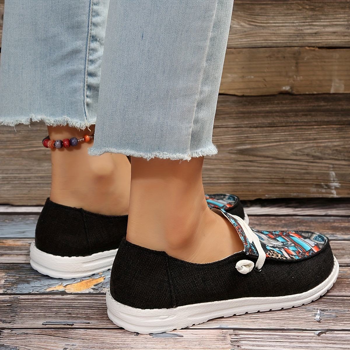 Cow Head & Leopard Print Canvas Loafers Women's Casual Flat Sneakers