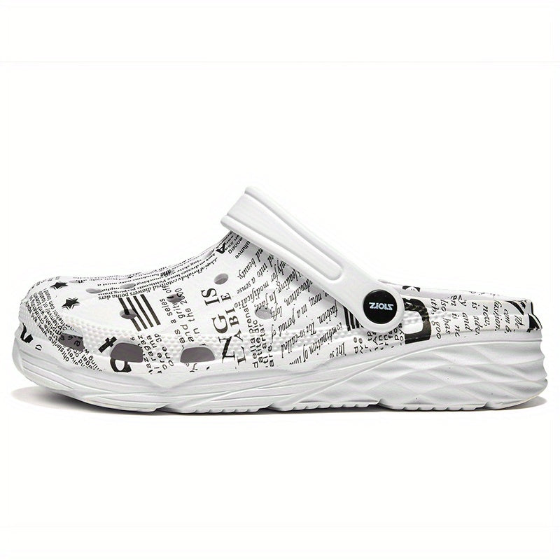 Men's Graffiti Print Lightweight Clogs Hollow Out Garden Shoes