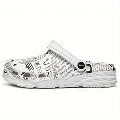 Men's Graffiti Print Lightweight Clogs Hollow Out Garden Shoes
