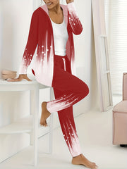 Graphic Print Zipper Hoodie & Pants Outfits Set