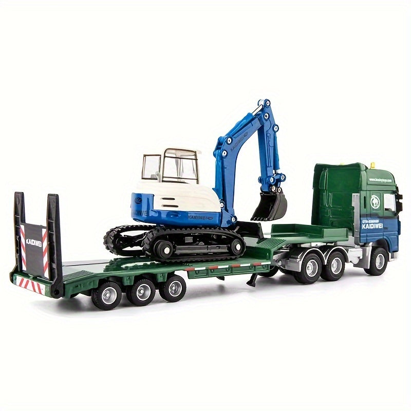 Zinc Alloy Low Loader with Excavator Toy Engineering Vehicle Ornament