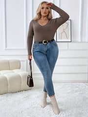 V Neck Ribbed Sweater Long Sleeve Top