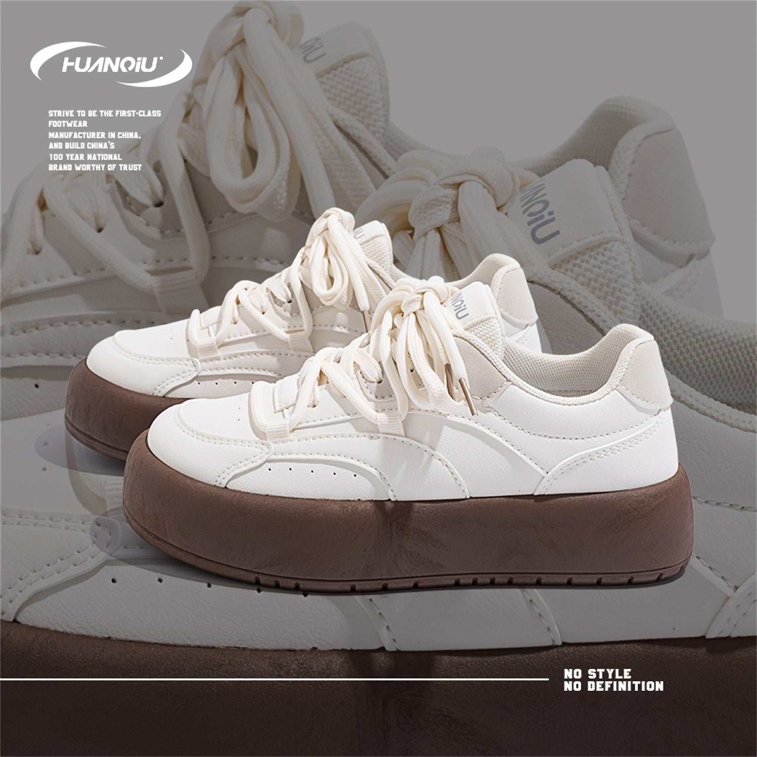 HUANQIU Round Toe Lace-up Skate Shoes Lightweight Sports Sneakers