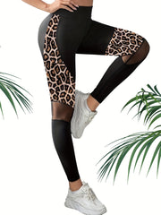Leopard Print Mesh Stitching Tight Leggings Sports Yoga Pants