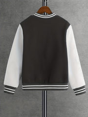Boys Letter Graphic Varsity Jacket Long Sleeve Baseball Collar