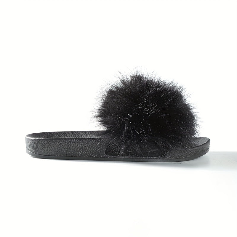 Women's Fluffy Fur Slippers Open Toe Platform Non Slip Shoes