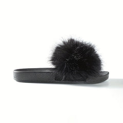 Women's Fluffy Fur Slippers Open Toe Platform Non Slip Shoes