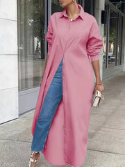 Casual Blouse Women's Plus Solid Button Up Long Sleeve