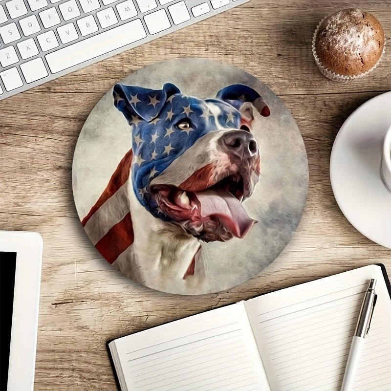 Star Spangled Flag Dog Mouse Pad 22cm - Anti Slip Waterproof