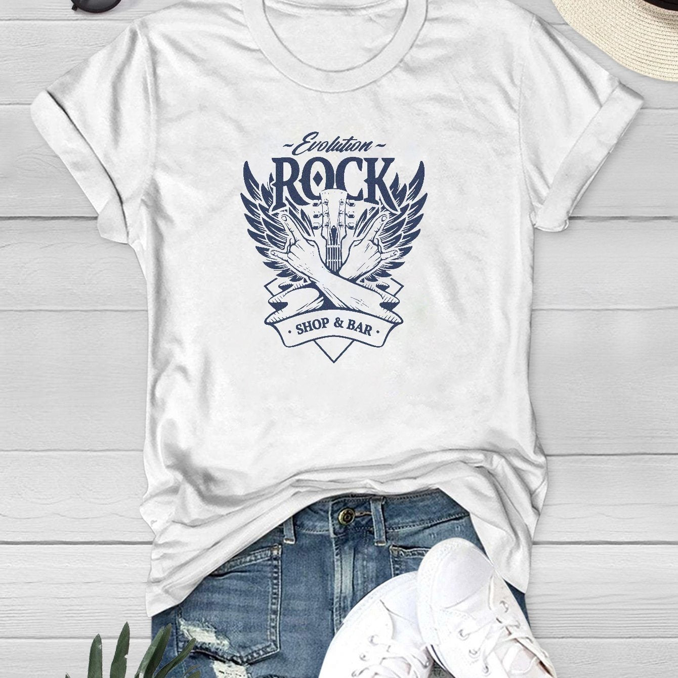 Summer Rock Music Graphic Tee Women's Crew Neck Casual Sports T-shirt