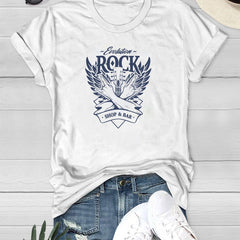 Summer Rock Music Graphic Tee Women's Crew Neck Casual Sports T-shirt