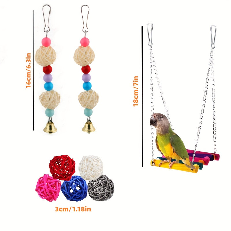 15pcs Bird Chewing Hanging Toys Multicolored Swing Perch Stand Parrot