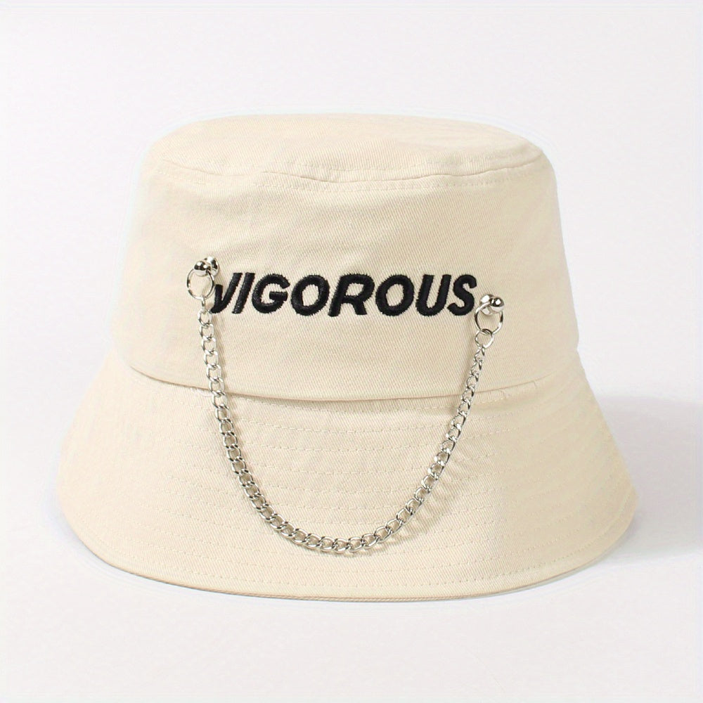 Chain Tassel Hip Hop Bucket Hat Letter Embroidery Solid Basin Hats
