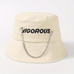 Chain Tassel Hip Hop Bucket Hat Letter Embroidery Solid Basin Hats