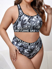 Sports Lingerie Set Tie Dye Racer Back Bra & Panty Two Piece Set
