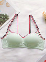 Stripe Strap Wireless Bralettes Ribbed Thin Cup Intimates Women's Lingerie