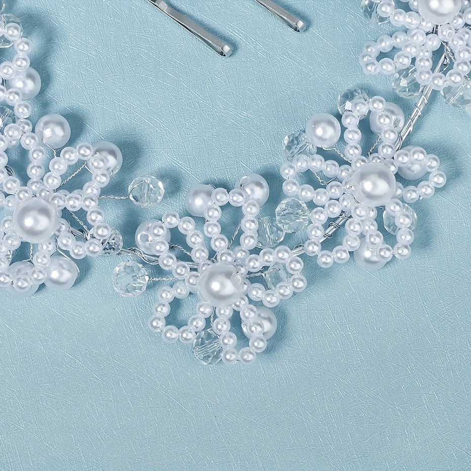 Faux Pearl Flower Hair Clip Headband Bridal Wedding Hair Accessory