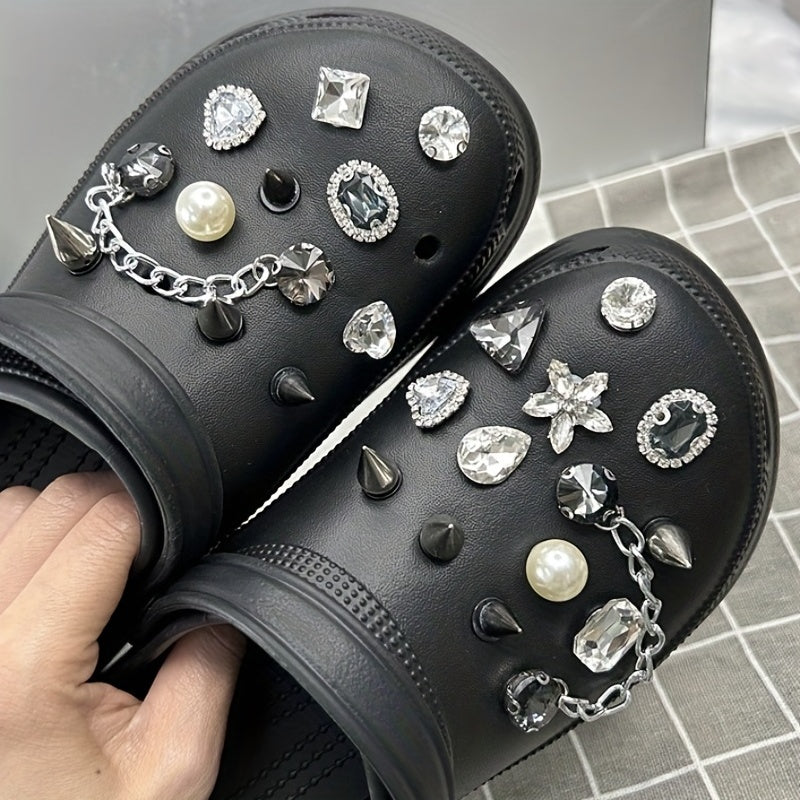24 Pcs 3D Rhinestone & Chain Shoe Charms For Clogs DIY Accessories