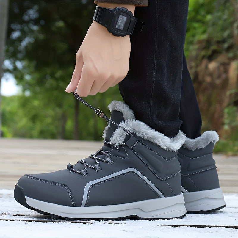 Women's Faux Fur Thermal Hiking Shoes - High Top Lace up Non slip