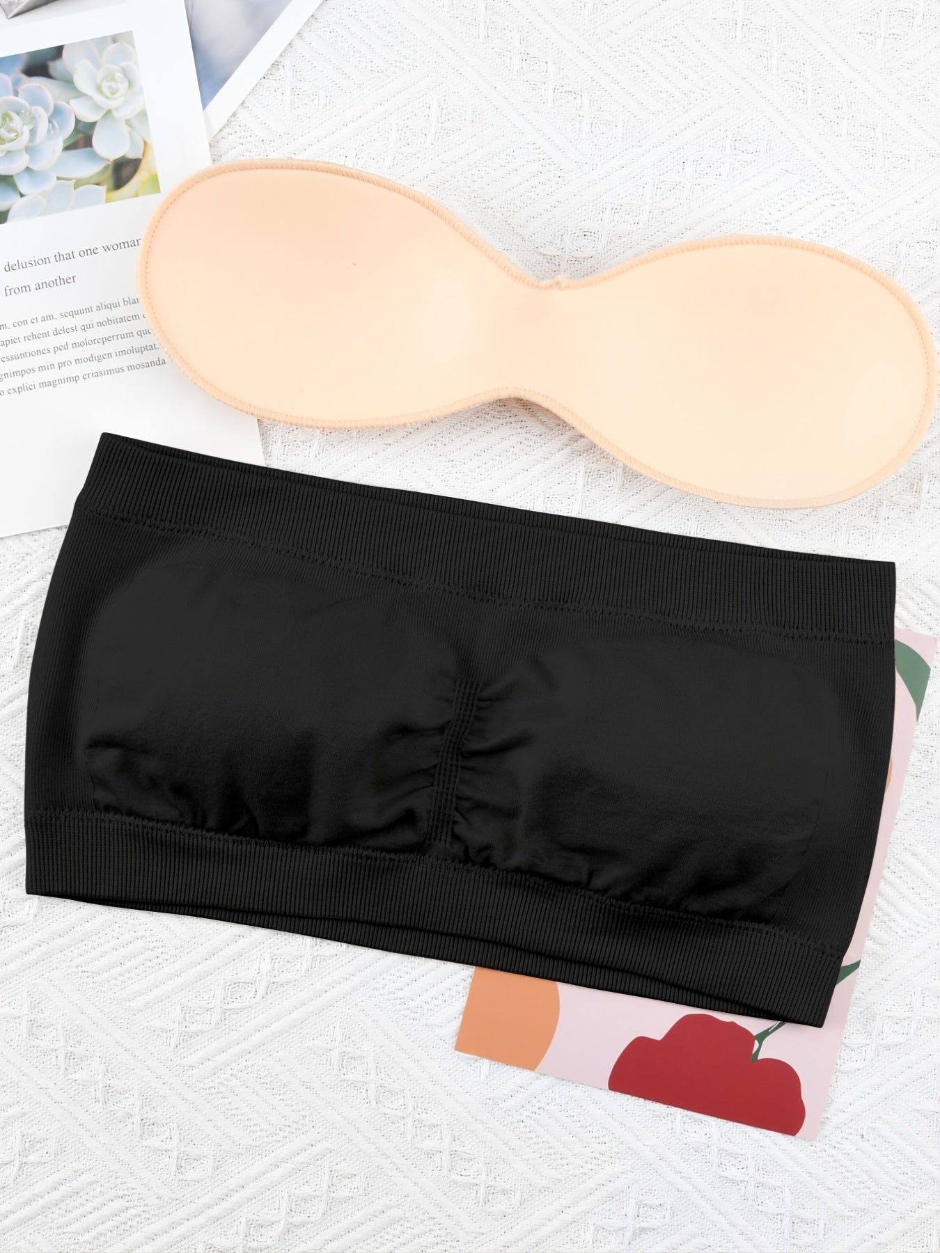 3 Pcs Double Layer Strapless Bra Slightly Breast Wrap Detachable Chest Pad Bra