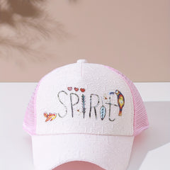 Letter Bird Printed Trucker Hat Pink Mesh Breathable Baseball Cap Women