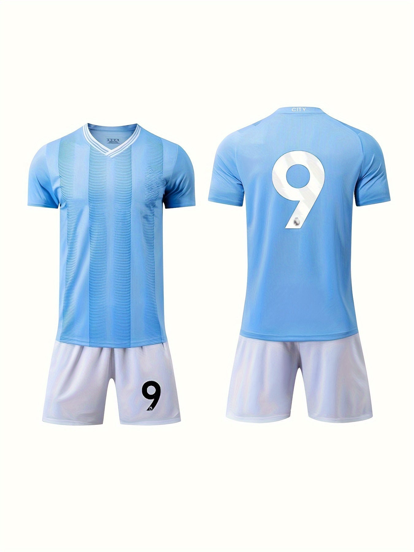2 Boys Striped Sports Football Training Outfit Quick-drying T-shirt&Shorts