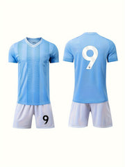 2 Boys Striped Sports Football Training Outfit Quick-drying T-shirt&Shorts