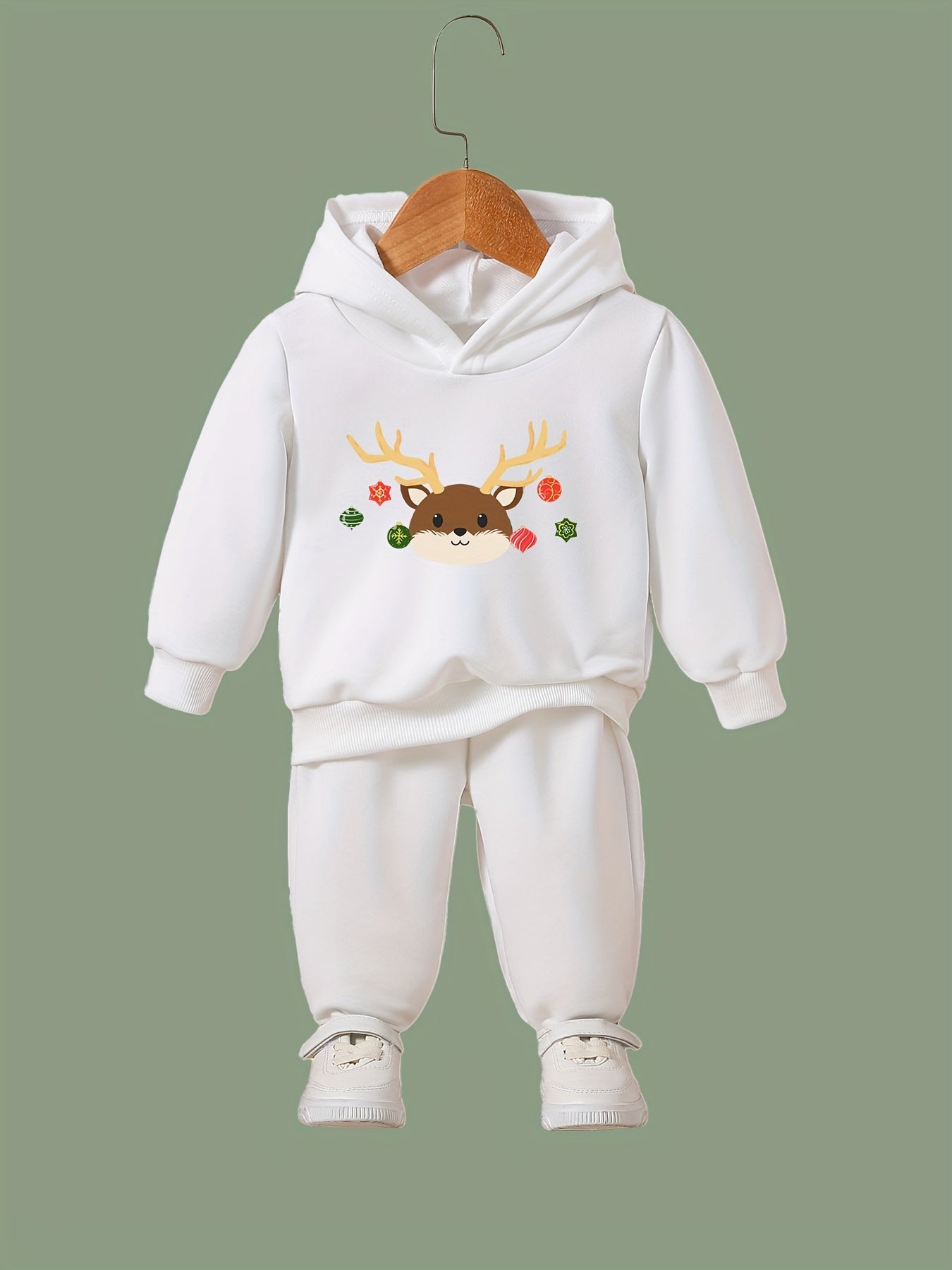 Girls Deer Pattern Hooded Sweatshirt and Sweatpants Set