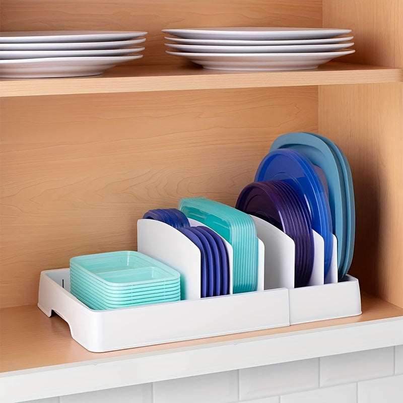 Food Container Lid Organizer With Expandable Dividers