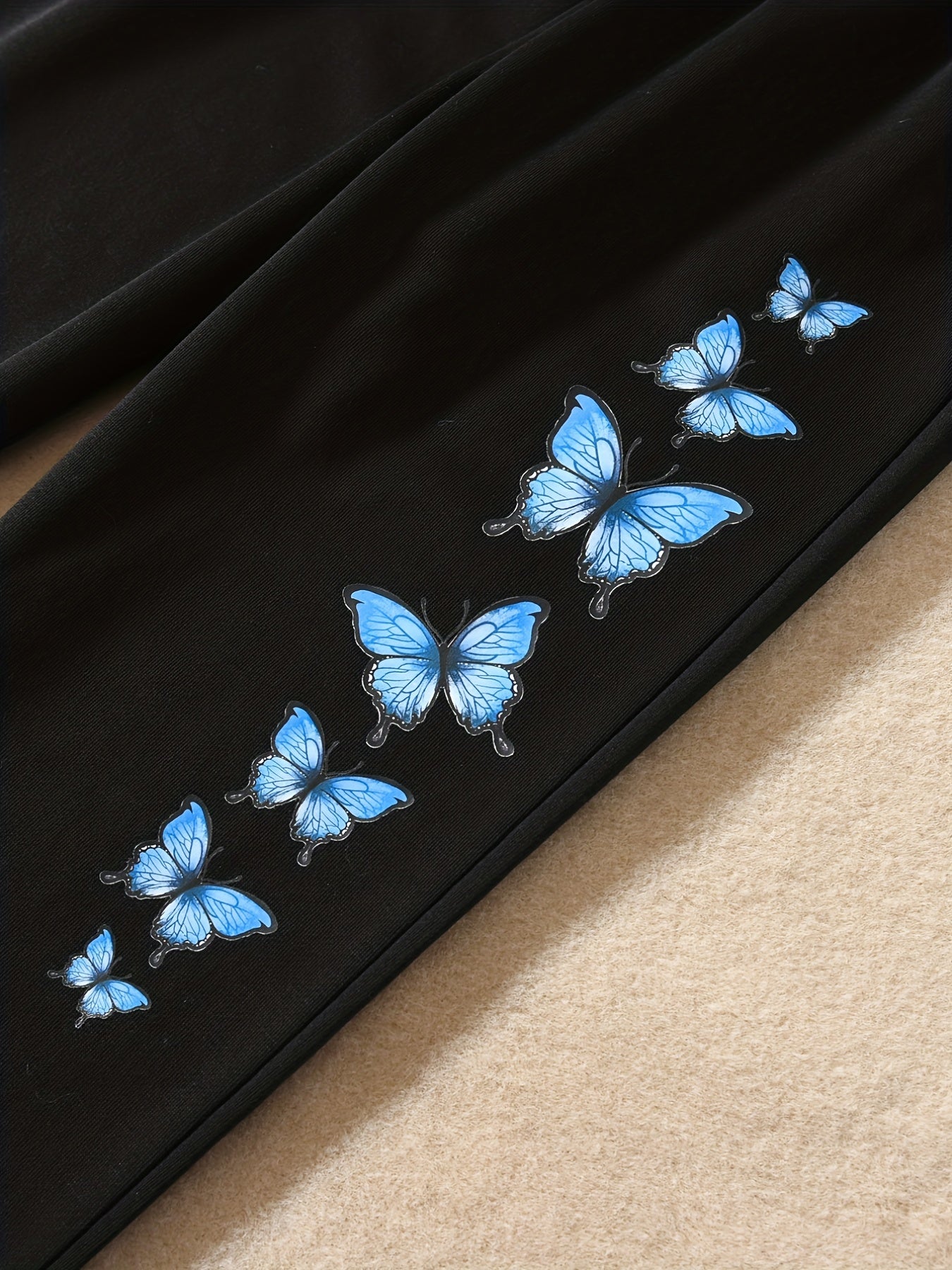 3pcs Girls Bow Butterfly Cami Tops Jogger Pants Asymmetrical Trim Set