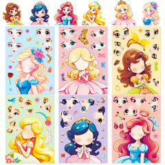 6pcs Princess Face Changing Stickers Cartoon Puzzle Stickers
