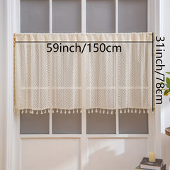 Boho Beige Tassel Trim Curtains Geometric Rod Pocket Coffee Curtains