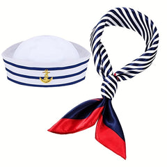 Navy Sailor Hat And Scarf Set For Men Women