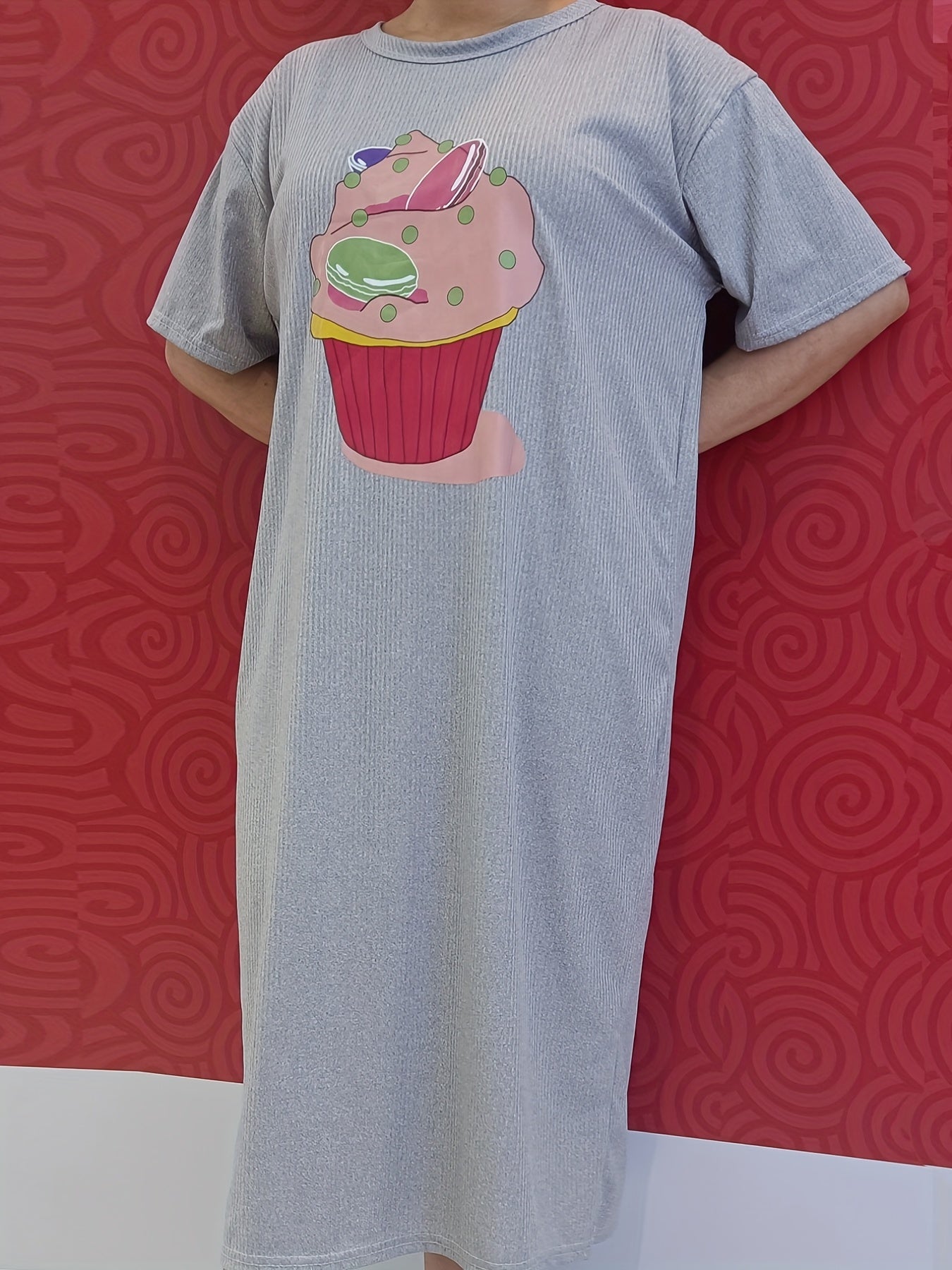Ice Cream Print Lounge Dresses Soft & Comfy Short Sleeve Loose Home Dress