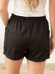 Solid Patch Pockets Shorts Drawstring Casual Shorts