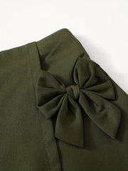 Girls' Bowknot Casual Shorts With Skirt