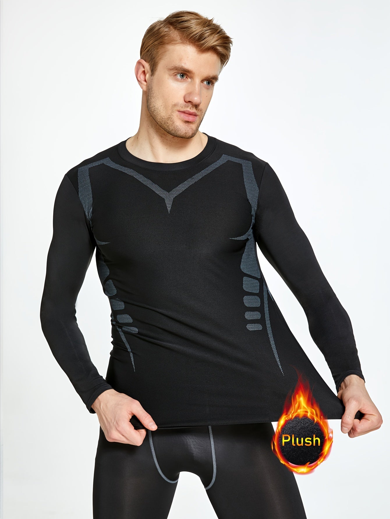 Men's Warm Fleece Athletic Tracksuit Skinny Fit Long Sleeve Jersey
