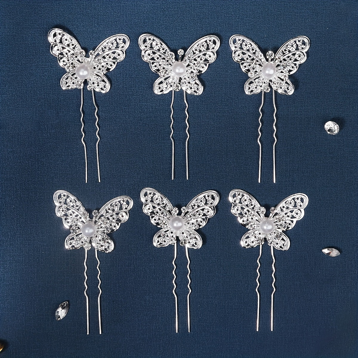 6pcs Butterfly Faux Pearl Hairpin Bridal Wedding Bobby Pin