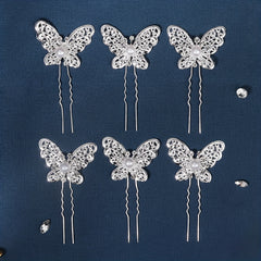 6pcs Butterfly Faux Pearl Hairpin Bridal Wedding Bobby Pin