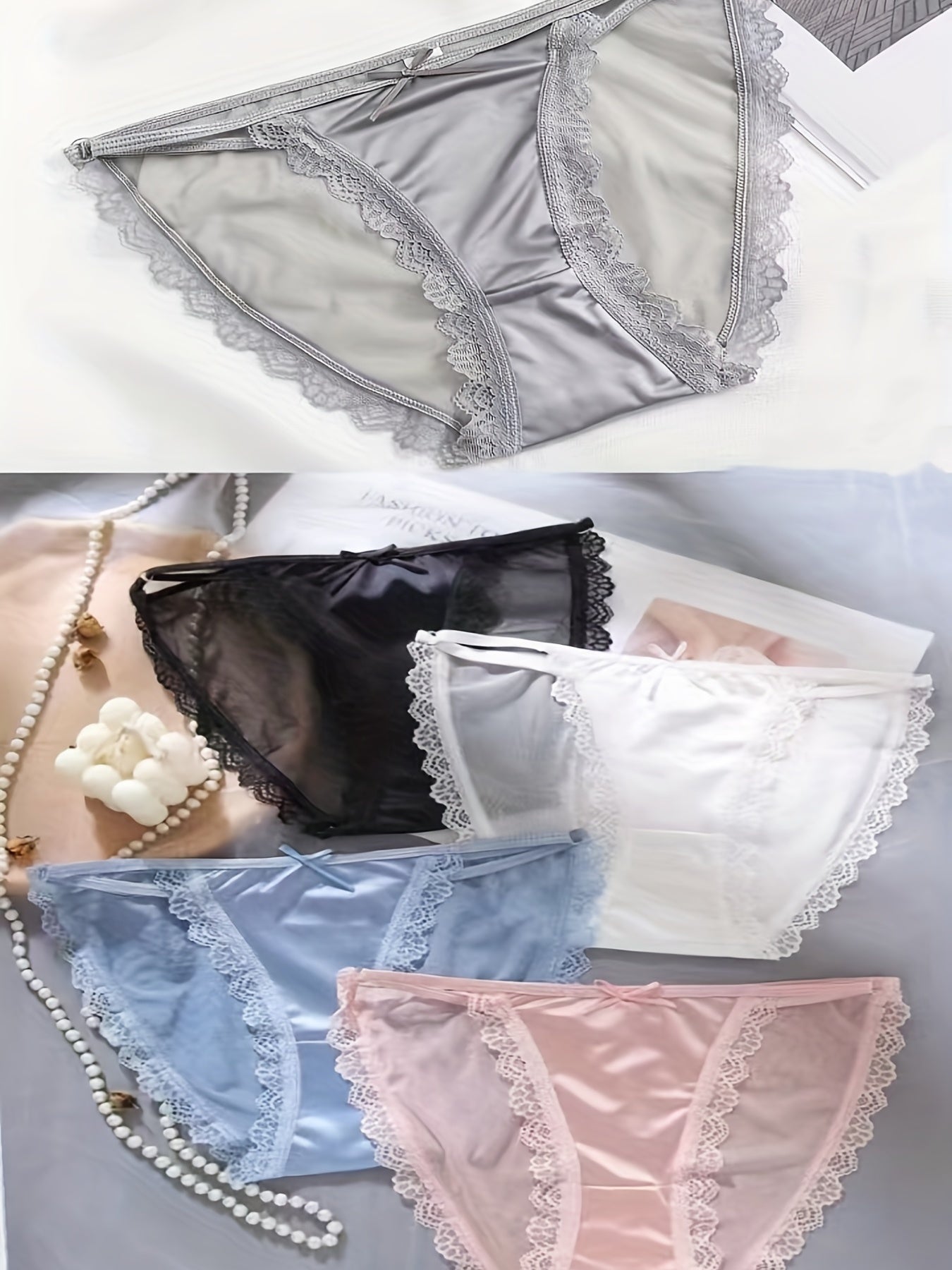 5pcs Mesh Bikini Panties Comfy Semi sheer Women's Lingerie