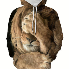 Lion 3D Print Sports Hoodie Men's Casual Pullover Hooded Sweatshirt