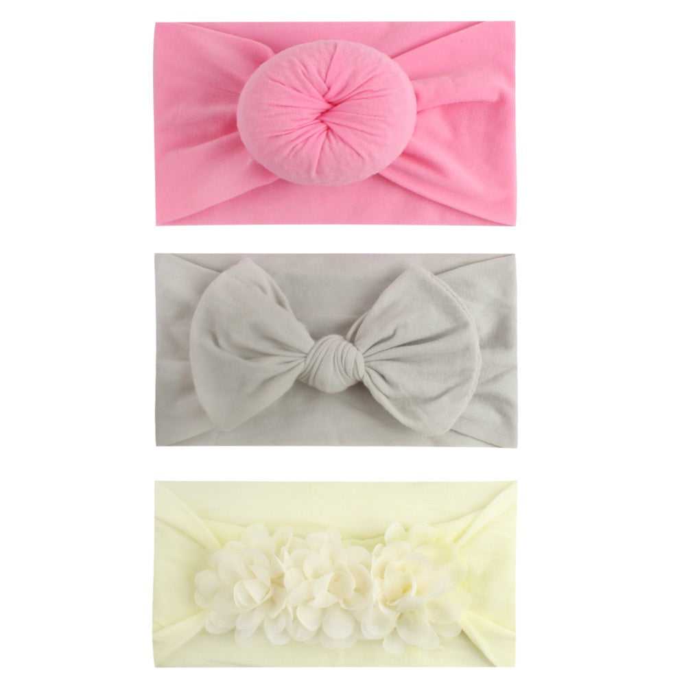 3pcs Nylon Soft Baby Headbands, 0-3 Yrs