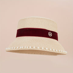 Grass Woven Pearl M Standard Bucket Hat Unisex Sunshade Fisherman Hat