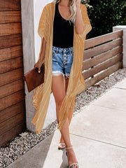 Stripes Print Chiffon Cardigan Cover Up Soft 3 4 Sleeve