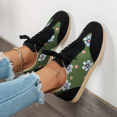 Women's Lace Up Flower Pattern Sneakers Lightweight Low Top Shoes