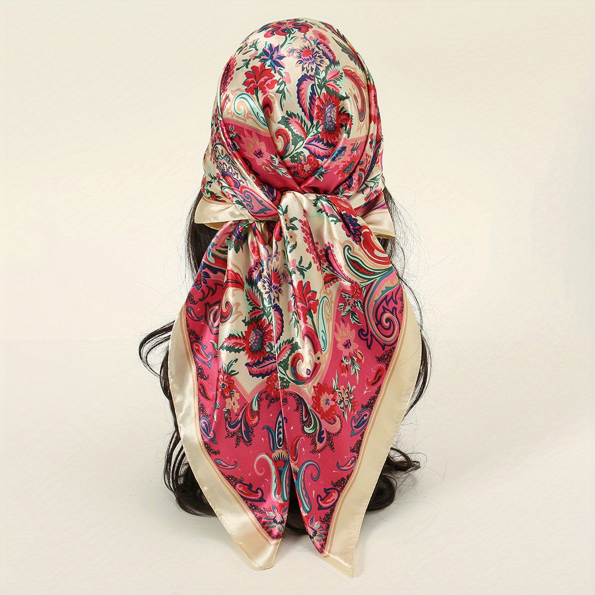 Boho Paisley Print Bandana Vintage Flower Pattern Satin Shawl Silk Square Scarf