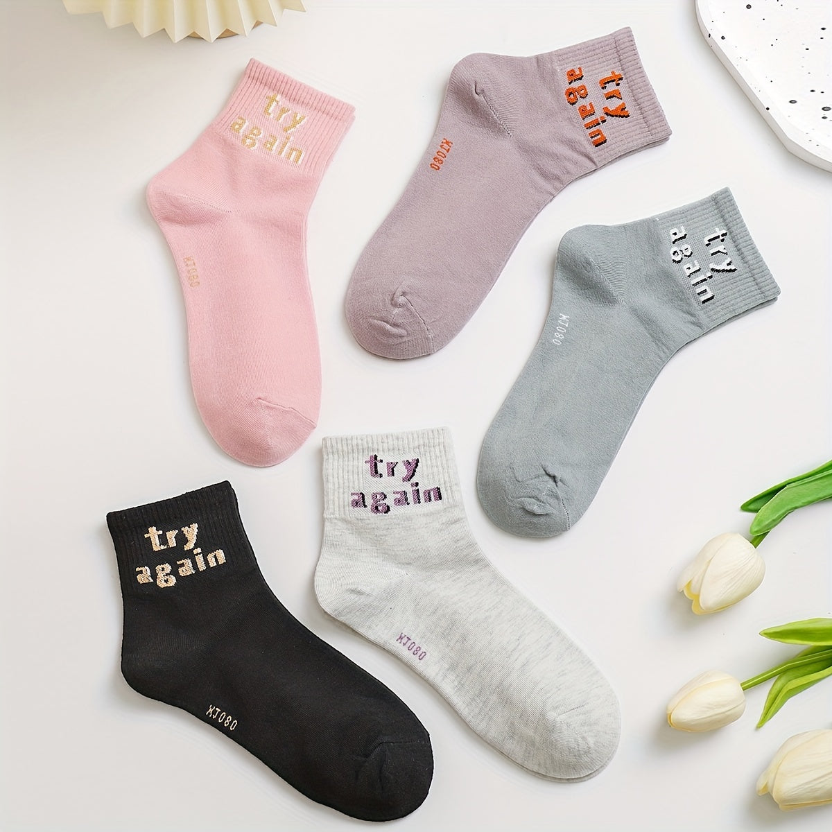 5 Pairs Letter Print Socks Sports Women's Stockings