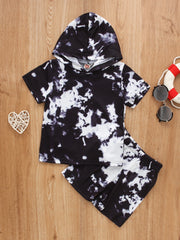 2pcs Boys Tie Dye Hooded Set Short Sleeve